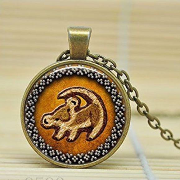 Lion King Inspired Necklace - Crescent Moon Glass Dome With Rafiki & Simba Drawing - View #7